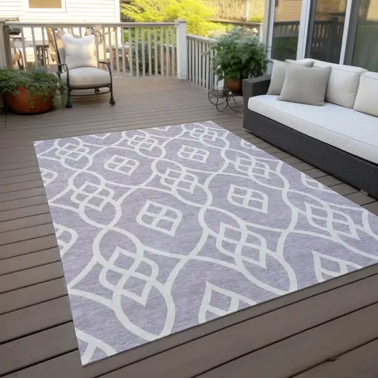 Lavender And Ivory Trellis Washable Indoor Outdoor Area Rug Photo 8