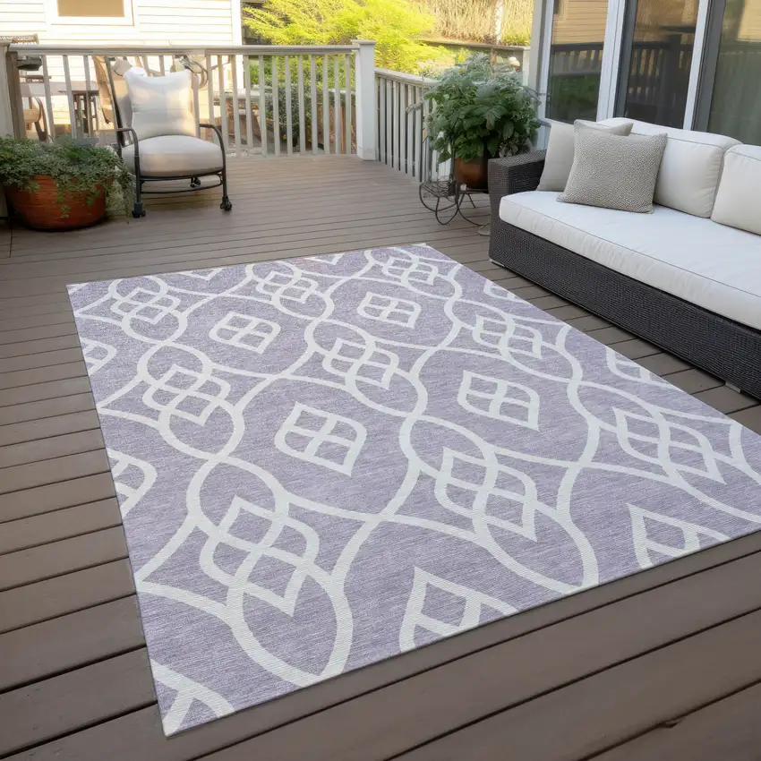 Lavender And Ivory Trellis Washable Indoor Outdoor Area Rug Photo 8