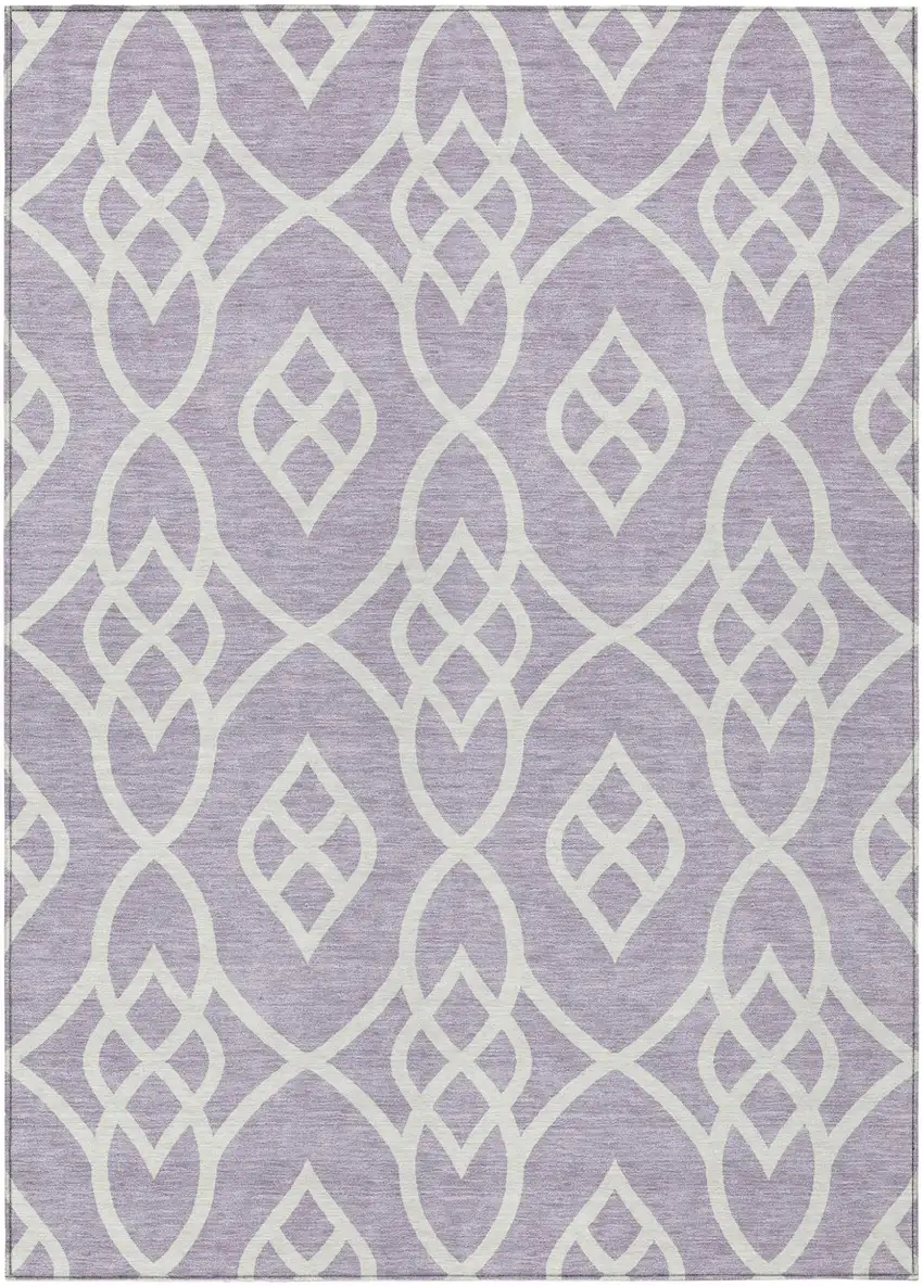 Lavender And Ivory Trellis Washable Indoor Outdoor Area Rug Photo 2