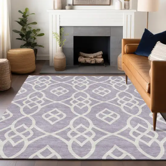 Lavender And Ivory Trellis Washable Indoor Outdoor Area Rug Photo 9