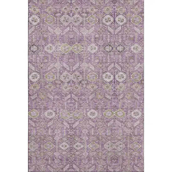 Lavender And Ivory Tribal Washable Area Rug With UV Protection Photo 1