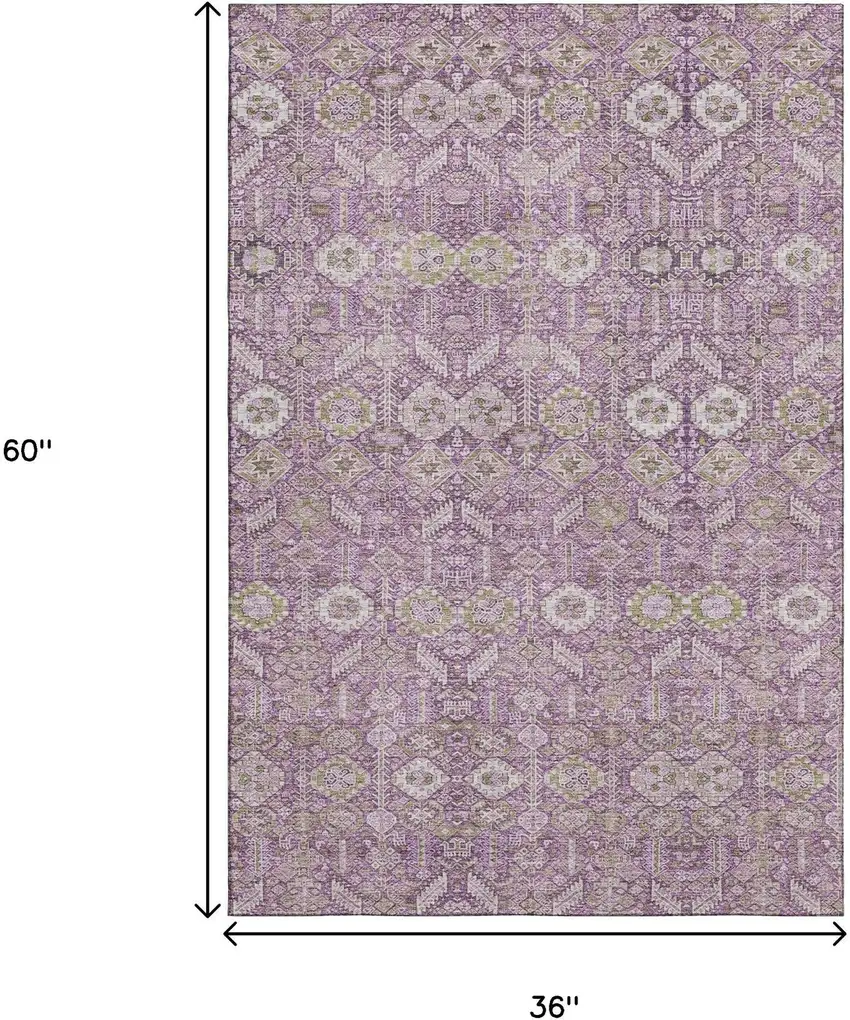 Lavender And Ivory Tribal Washable Area Rug With UV Protection Photo 3