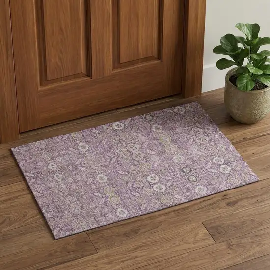 Lavender And Ivory Tribal Washable Area Rug With UV Protection Photo 1