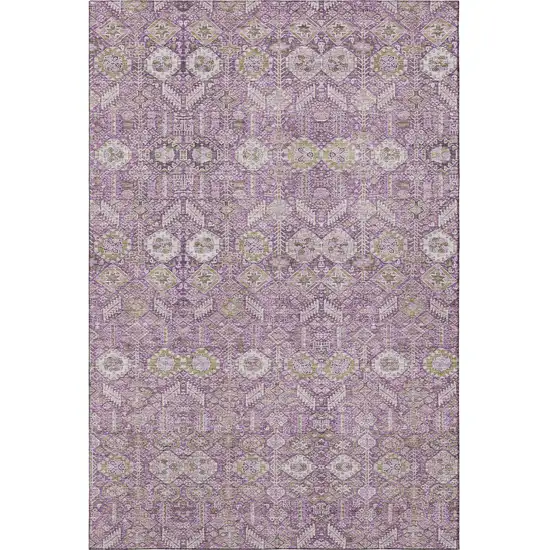 Lavender And Ivory Tribal Washable Area Rug With UV Protection Photo 4