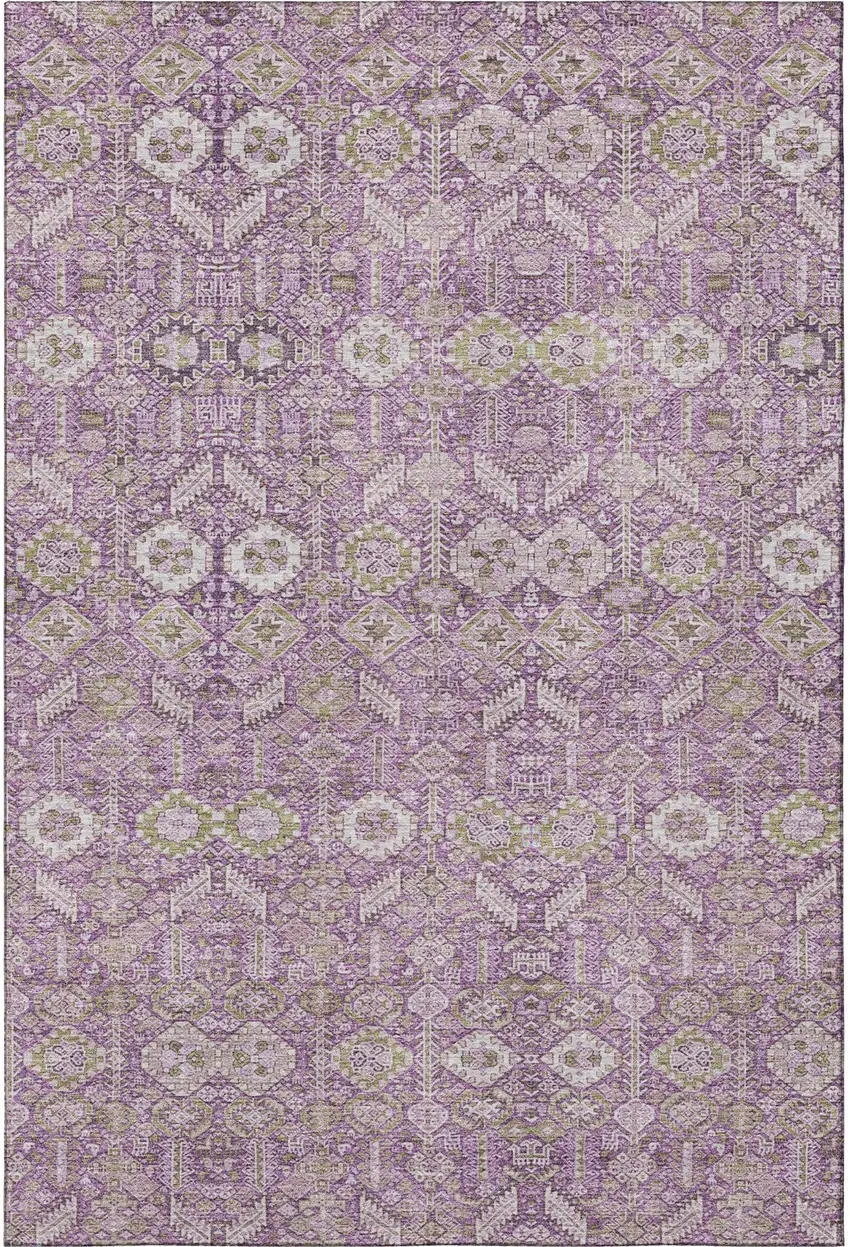 Lavender And Ivory Tribal Washable Area Rug With UV Protection Photo 4