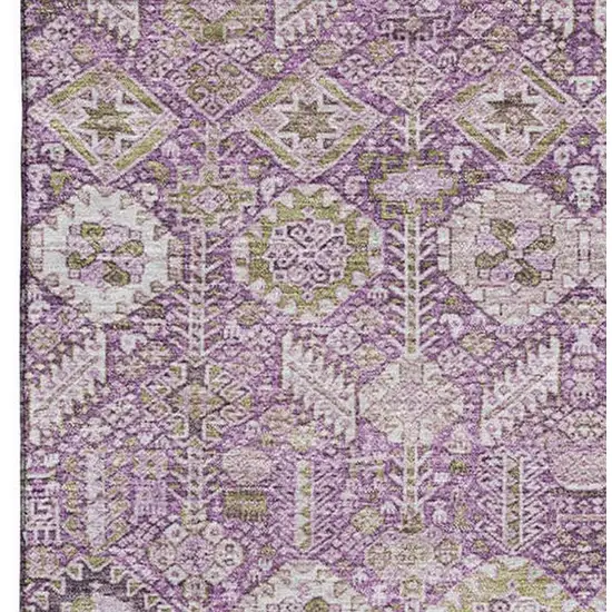 Lavender And Ivory Tribal Washable Area Rug With UV Protection Photo 3