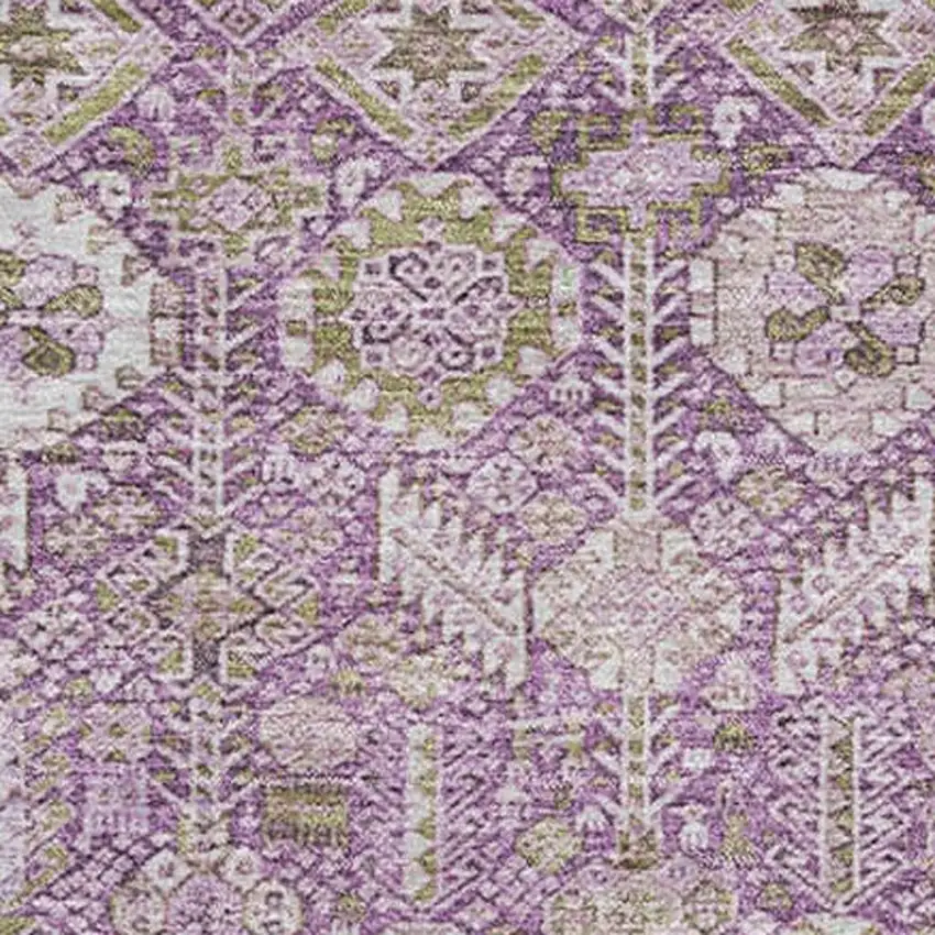 Lavender And Ivory Tribal Washable Area Rug With UV Protection Photo 3