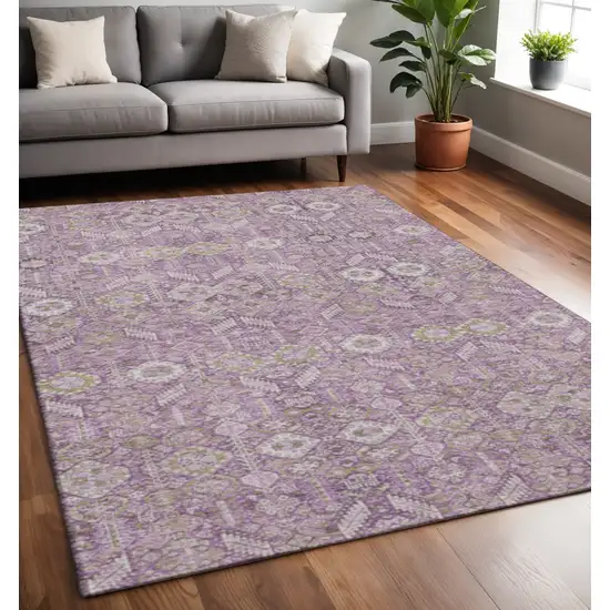 Lavender And Ivory Tribal Washable Area Rug With UV Protection Photo 2
