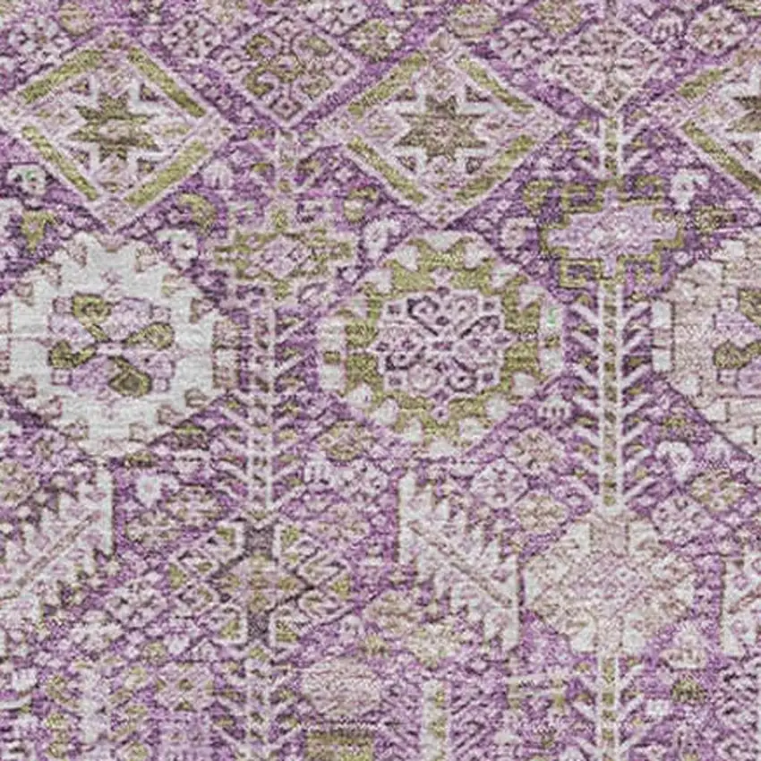 Lavender And Ivory Tribal Washable Area Rug With UV Protection Photo 3