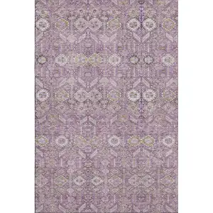 Photo of Lavender And Ivory Tribal Washable Area Rug With UV Protection