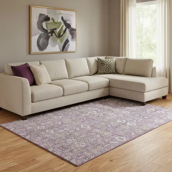 Lavender And Ivory Tribal Washable Area Rug With UV Protection Photo 1