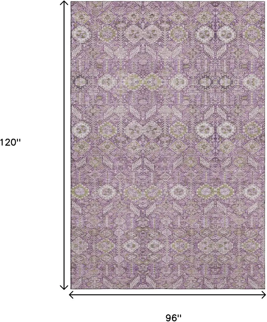 Lavender And Ivory Tribal Washable Area Rug With UV Protection Photo 3