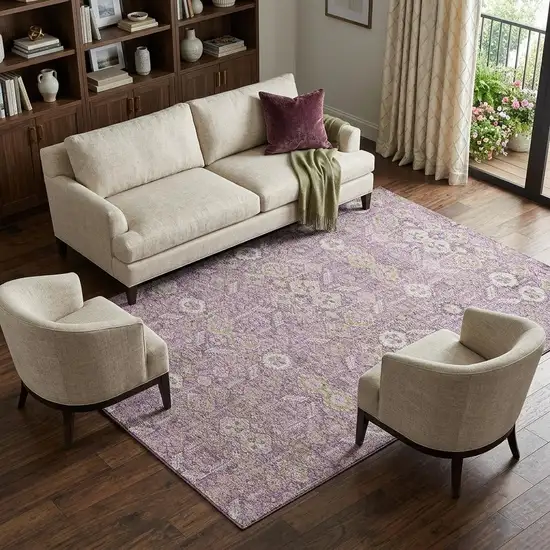 Lavender And Ivory Tribal Washable Area Rug With UV Protection Photo 1
