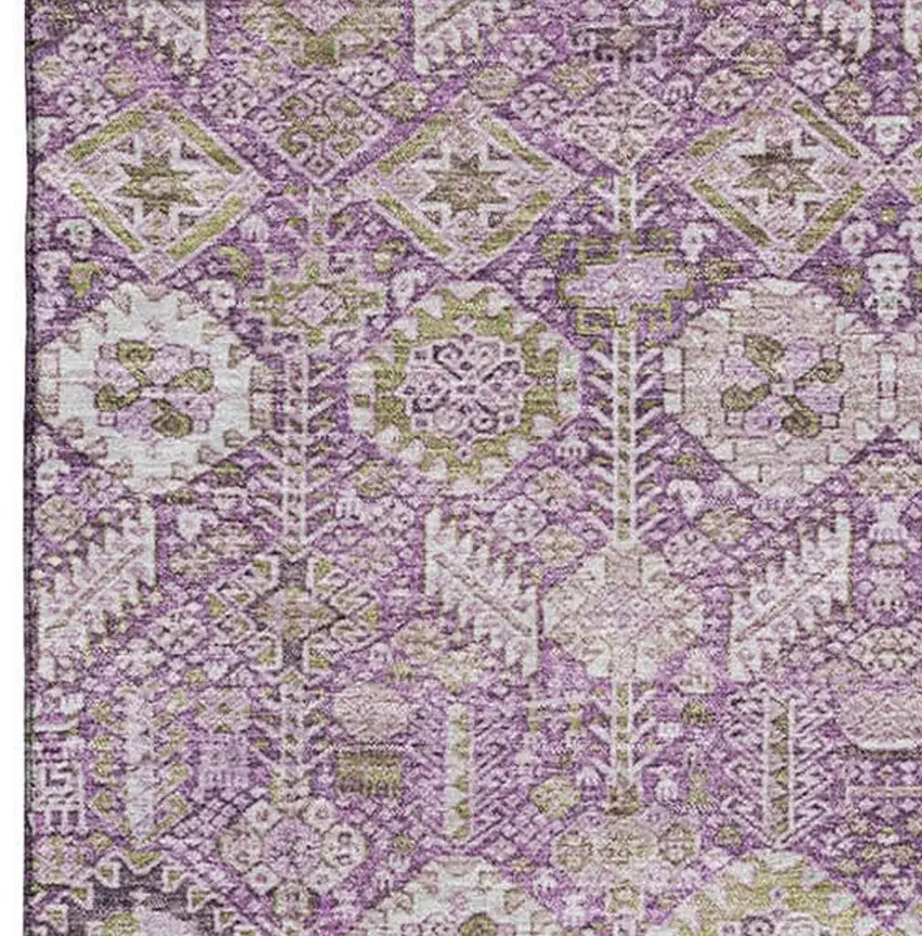 Lavender And Ivory Tribal Washable Area Rug With UV Protection Photo 4