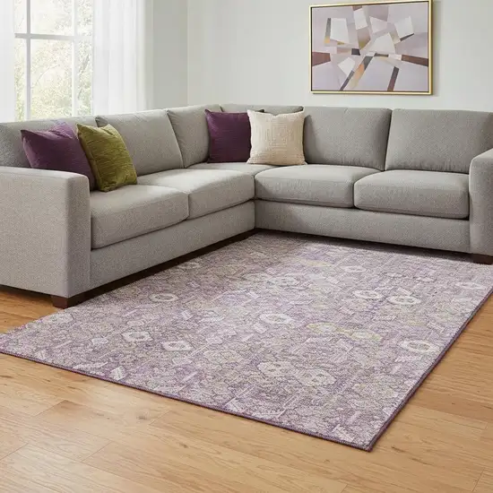 Lavender And Ivory Tribal Washable Area Rug With UV Protection Photo 1