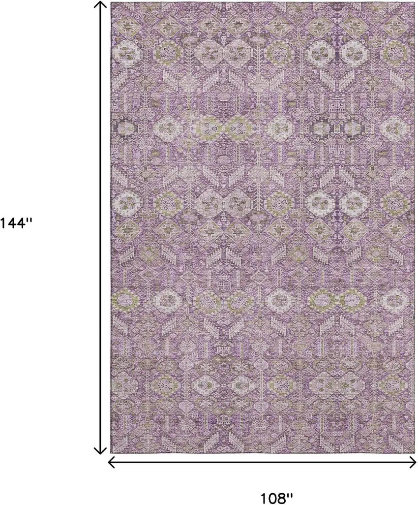 Lavender And Ivory Tribal Washable Area Rug With UV Protection Photo 3