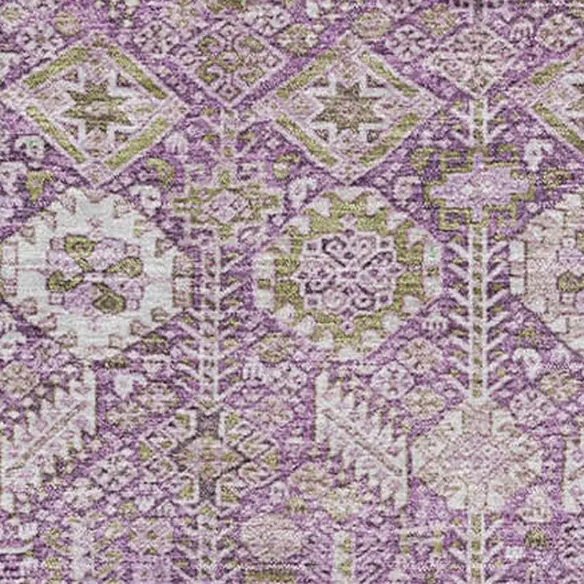 Lavender And Ivory Tribal Washable Area Rug With UV Protection Photo 3