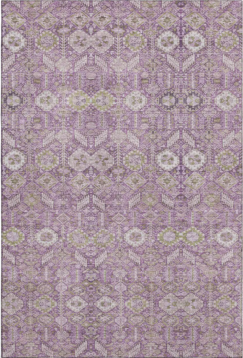 Lavender And Ivory Tribal Washable Area Rug With UV Protection Photo 1