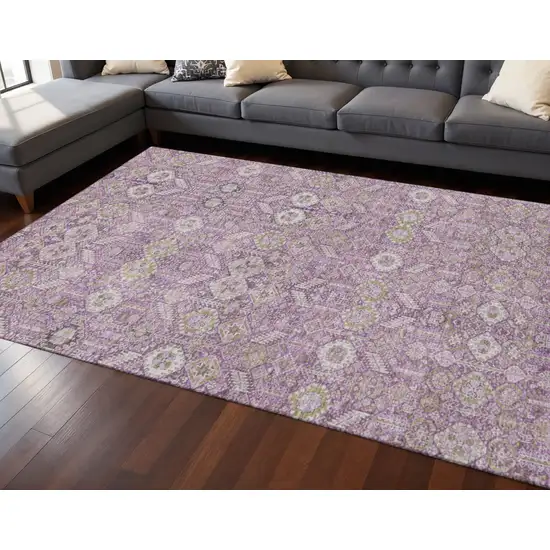 Lavender And Ivory Tribal Washable Area Rug With UV Protection Photo 2