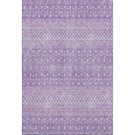 Lavender And Ivory Tribal Washable Area Rug With UV Protection Photo 1