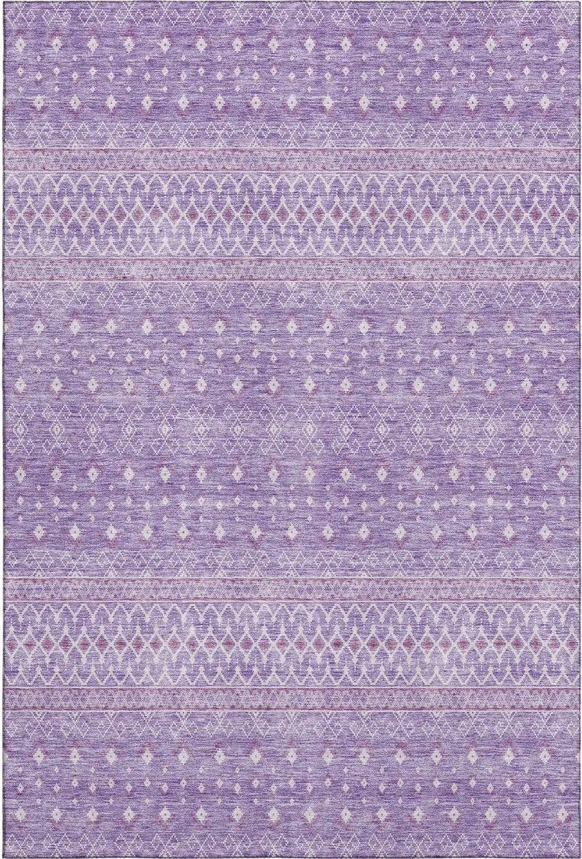 Lavender And Ivory Tribal Washable Area Rug With UV Protection Photo 1