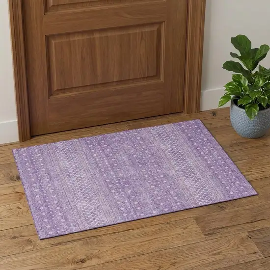 Lavender And Ivory Tribal Washable Area Rug With UV Protection Photo 1