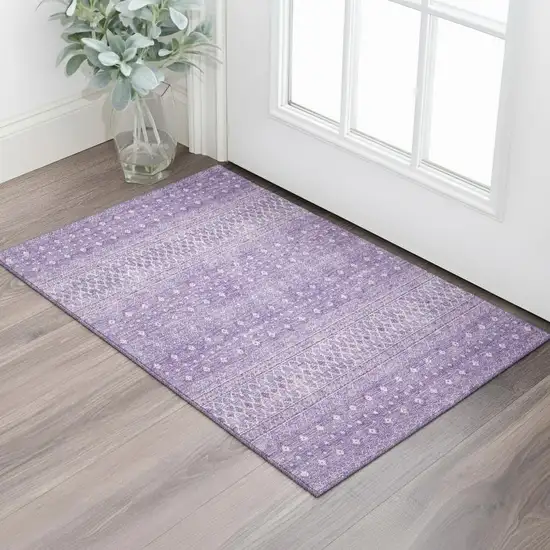 Lavender And Ivory Tribal Washable Area Rug With UV Protection Photo 1