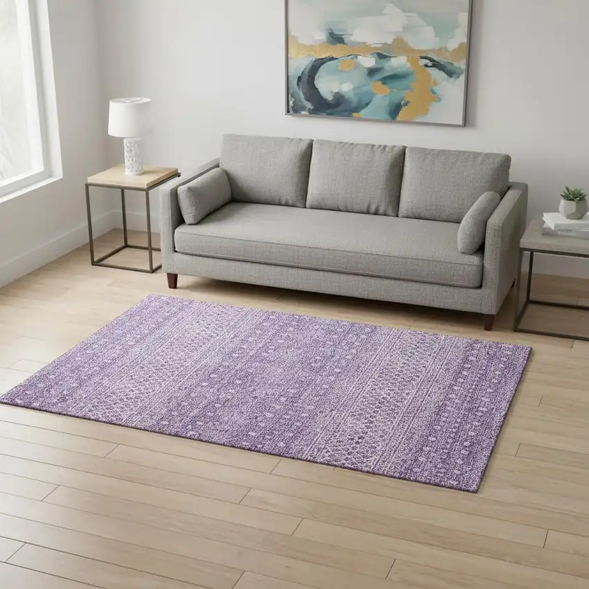 Lavender And Ivory Tribal Washable Area Rug With UV Protection Photo 3