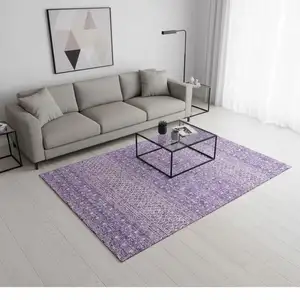 Photo of Lavender And Ivory Tribal Washable Area Rug With UV Protection