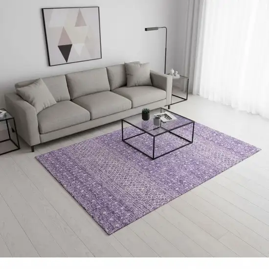 Lavender And Ivory Tribal Washable Area Rug With UV Protection Photo 1
