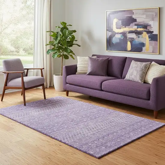 Lavender And Ivory Tribal Washable Area Rug With UV Protection Photo 1