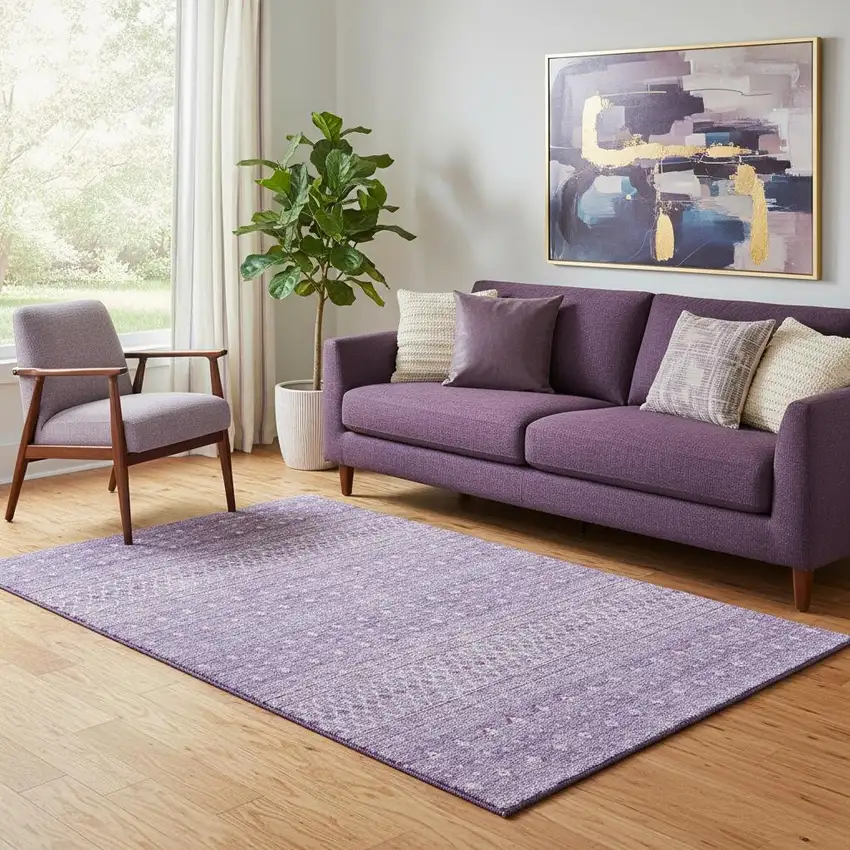 Lavender And Ivory Tribal Washable Area Rug With UV Protection Photo 1