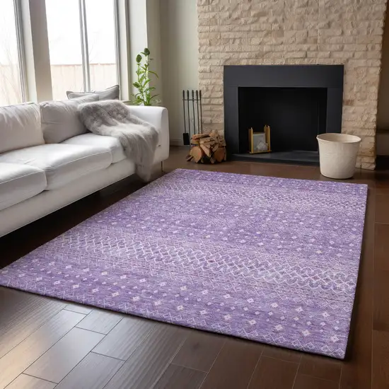 Lavender And Ivory Tribal Washable Area Rug With UV Protection Photo 4