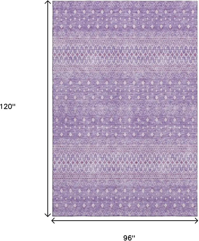 Lavender And Ivory Tribal Washable Area Rug With UV Protection Photo 3