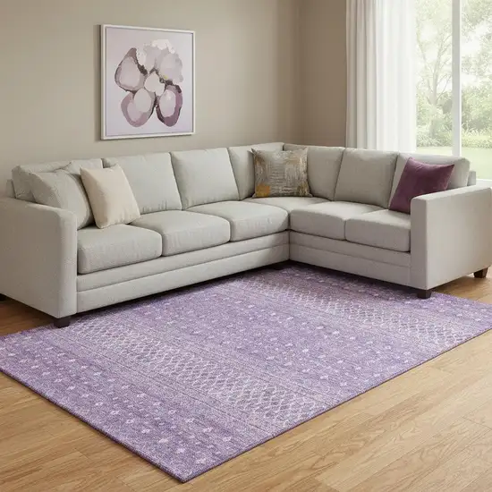 Lavender And Ivory Tribal Washable Area Rug With UV Protection Photo 1
