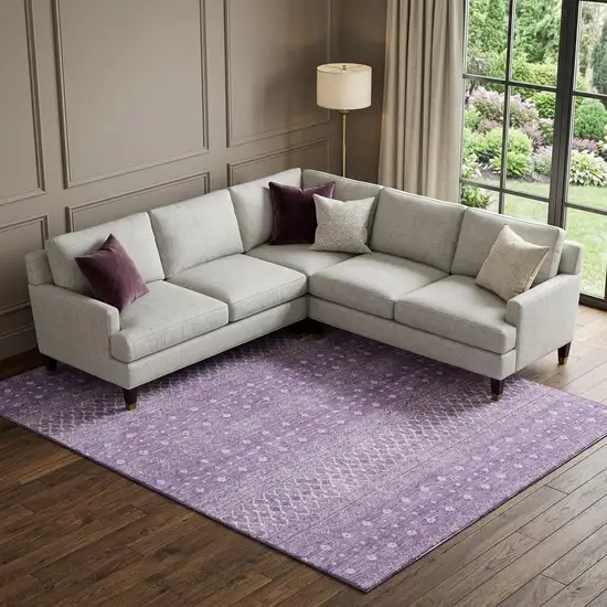 Lavender And Ivory Tribal Washable Area Rug With UV Protection Photo 1