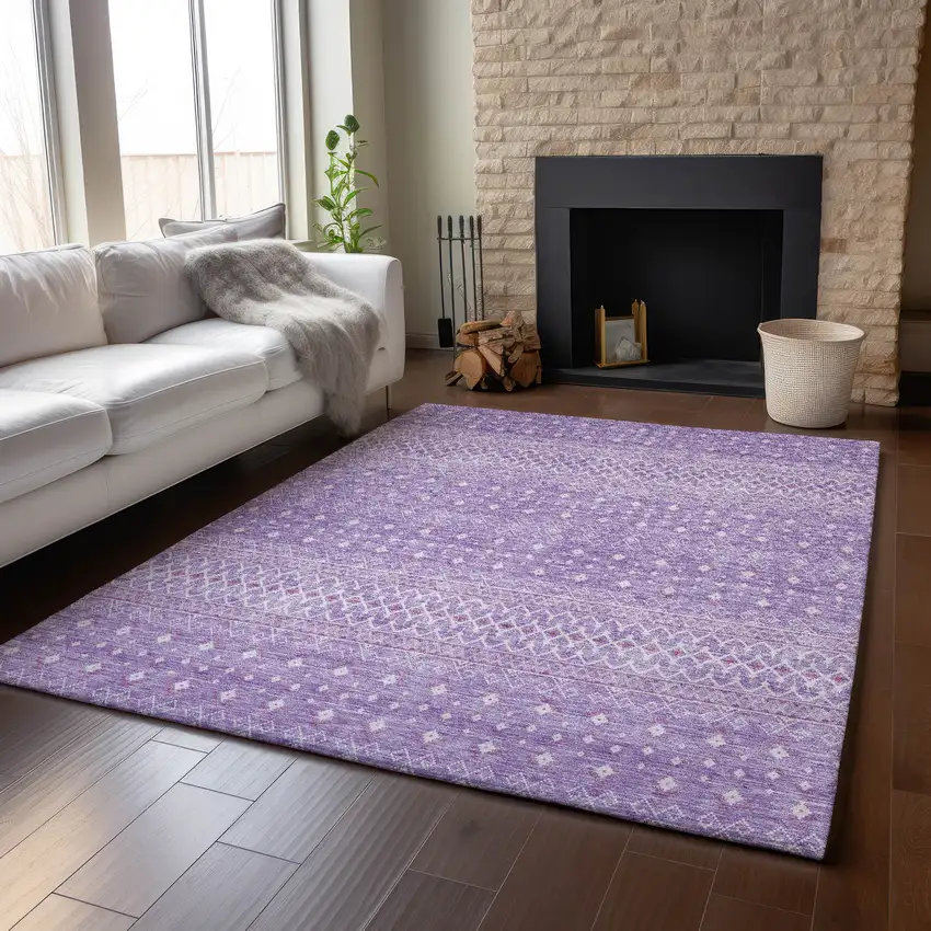 Lavender And Ivory Tribal Washable Area Rug With UV Protection Photo 7