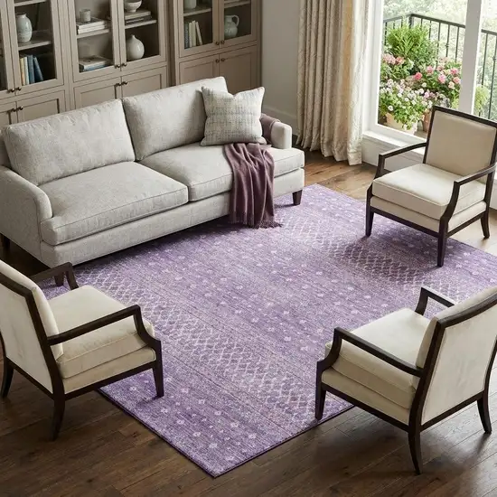 Lavender And Ivory Tribal Washable Area Rug With UV Protection Photo 1