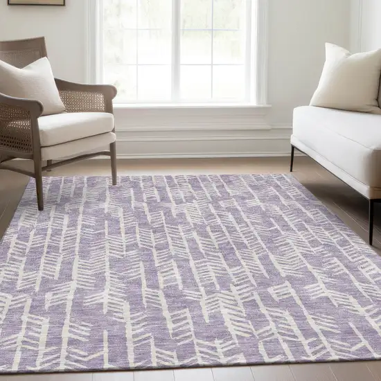 Lavender And Ivory Tribal Washable Area Rug With UV Protection Photo 6
