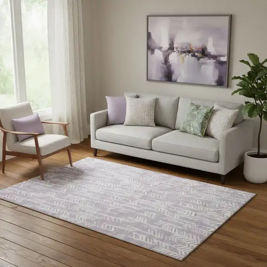 Lavender And Ivory Tribal Washable Area Rug With UV Protection Photo 1