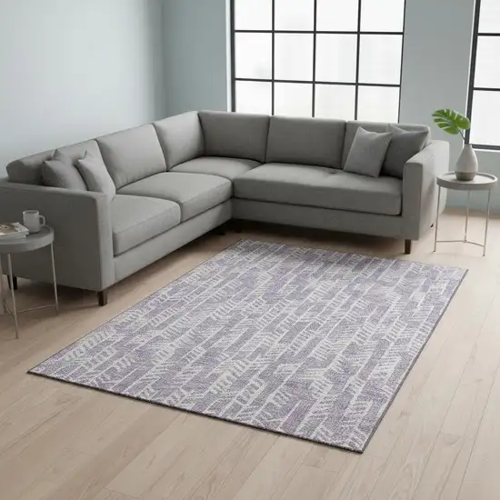 Lavender And Ivory Tribal Washable Area Rug With UV Protection Photo 2