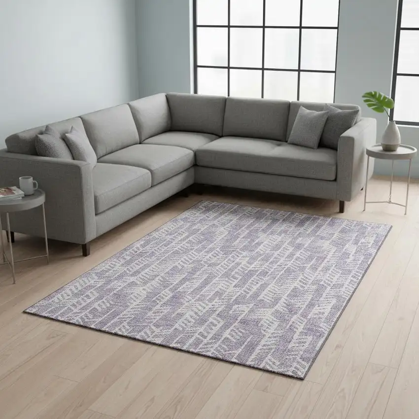 Lavender And Ivory Tribal Washable Area Rug With UV Protection Photo 2