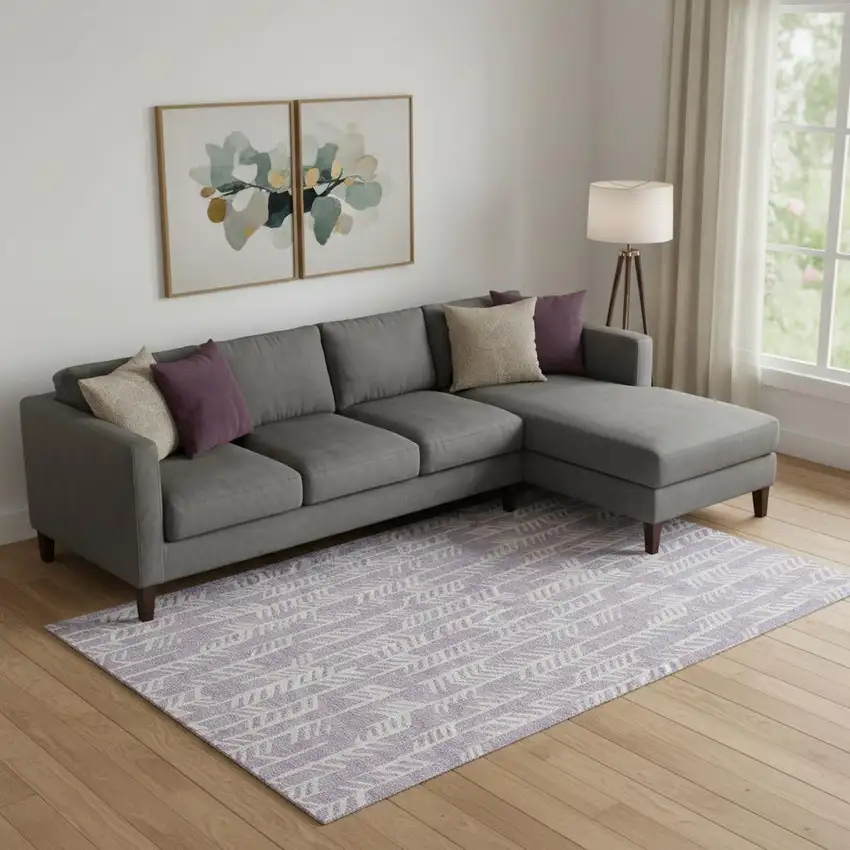 Lavender And Ivory Tribal Washable Area Rug With UV Protection Photo 1