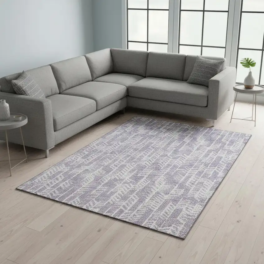 Lavender And Ivory Tribal Washable Area Rug With UV Protection Photo 2