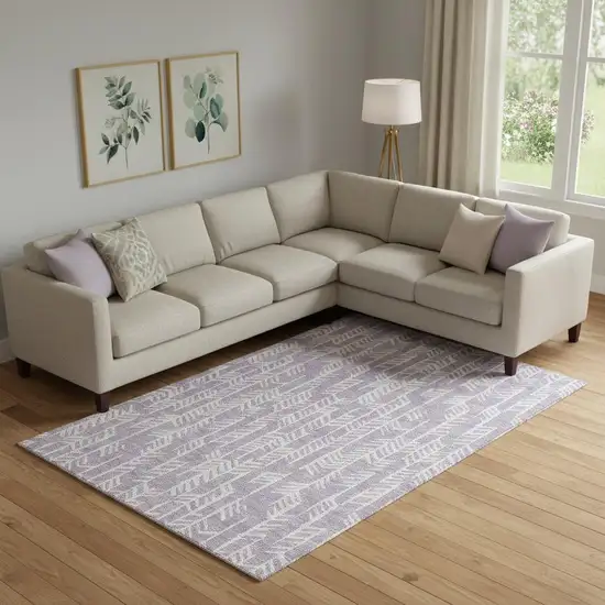 Lavender And Ivory Tribal Washable Area Rug With UV Protection Photo 1