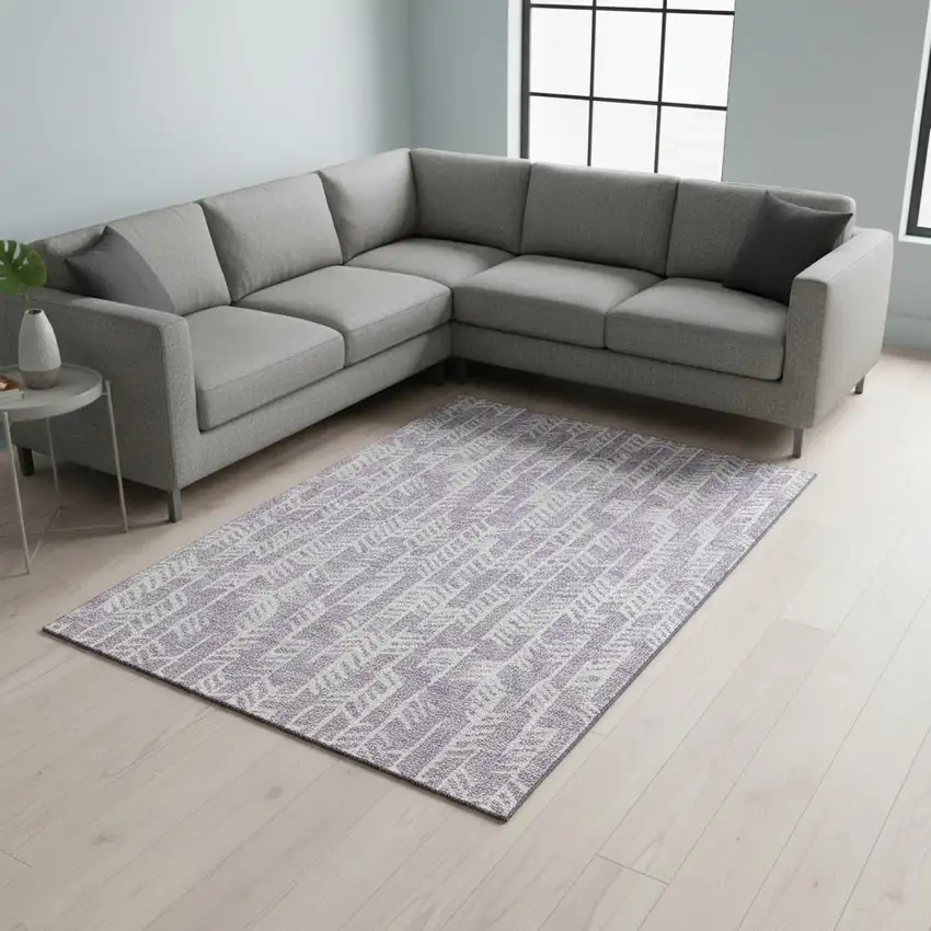 Lavender And Ivory Tribal Washable Area Rug With UV Protection Photo 2