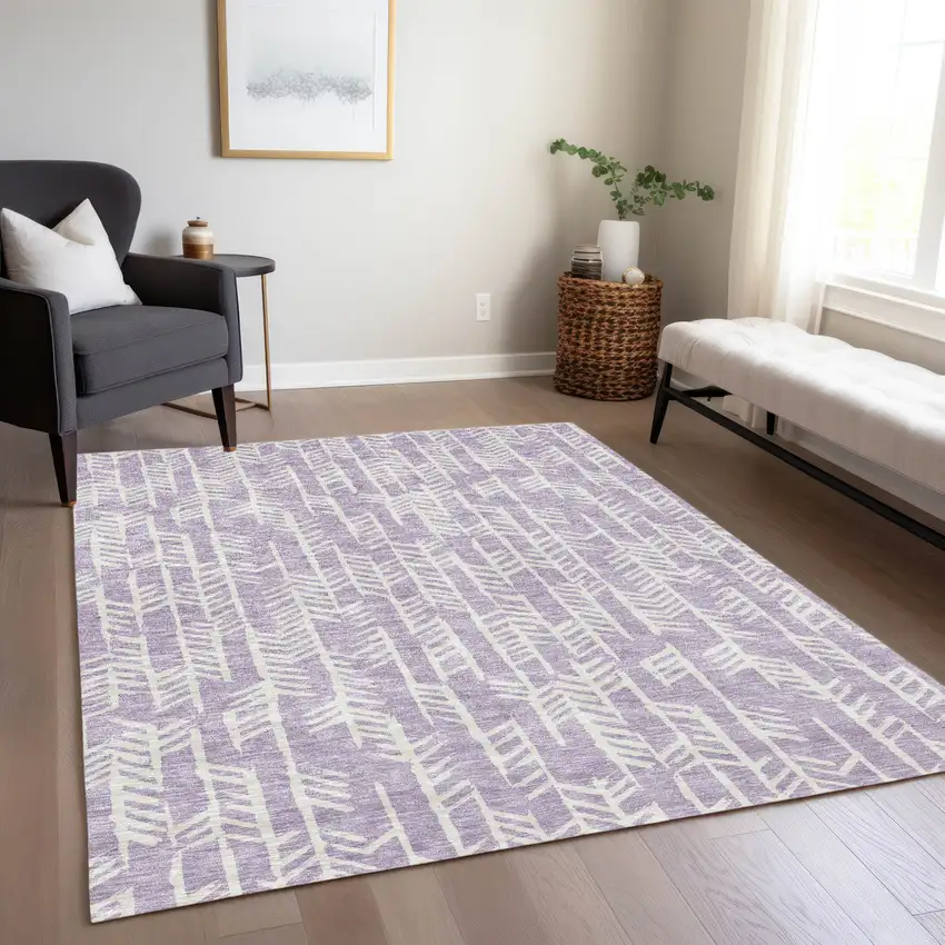 Lavender And Ivory Tribal Washable Indoor Outdoor Area Rug Photo 9