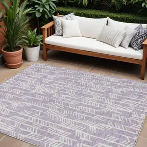 Photo of Lavender And Ivory Tribal Washable Indoor Outdoor Area Rug