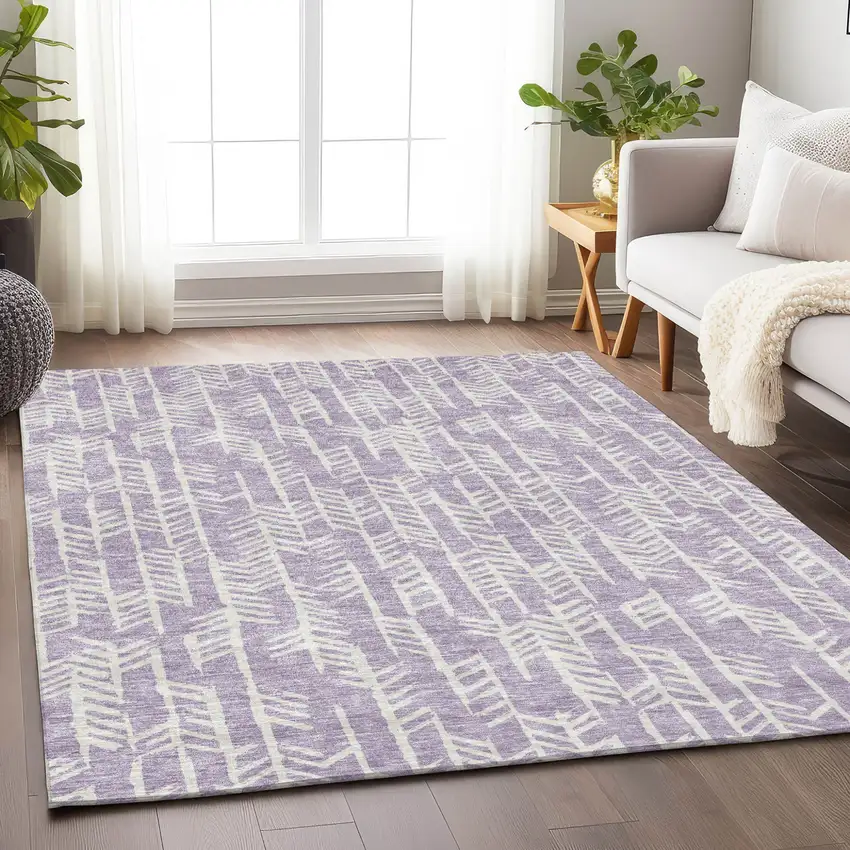 Lavender And Ivory Tribal Washable Indoor Outdoor Area Rug Photo 9