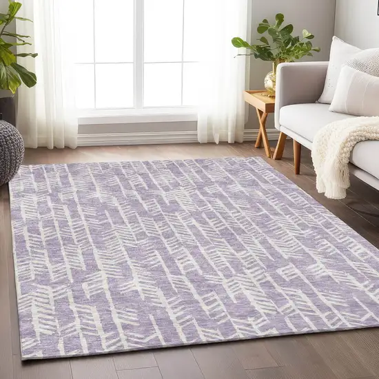 Lavender And Ivory Tribal Washable Indoor Outdoor Area Rug Photo 9